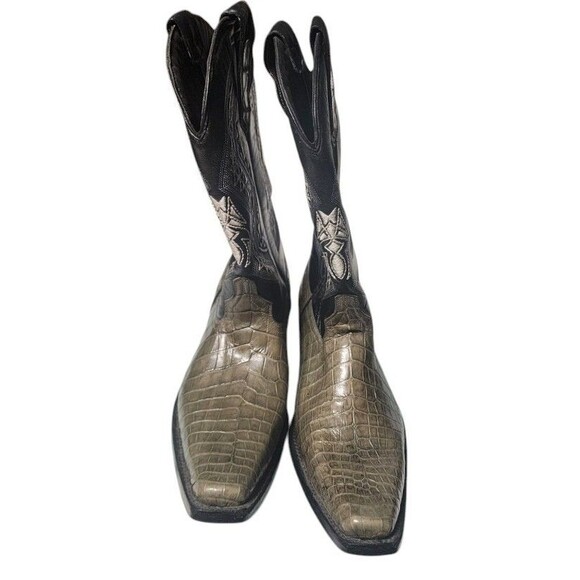 Ausente Caiman Tail Alligator Skin Cowboy Boots Embroidered Olive Green/Black 11 main image 9